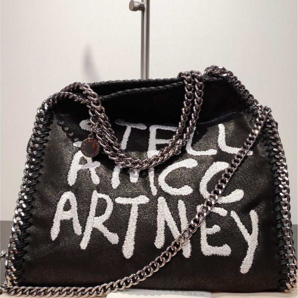 Stella McCartney Black Shoulder Bag with White Graffiti Logo - Picture 8 of 9
